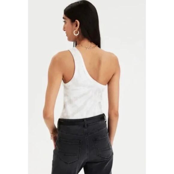 American Eagle Women's White Wash Gray One Shoulder Stretch Top Size S - Picture 3 of 5